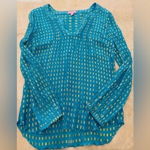 COPY - Lily Pulitzer lightweight Turquoise and Gold Women's Top L